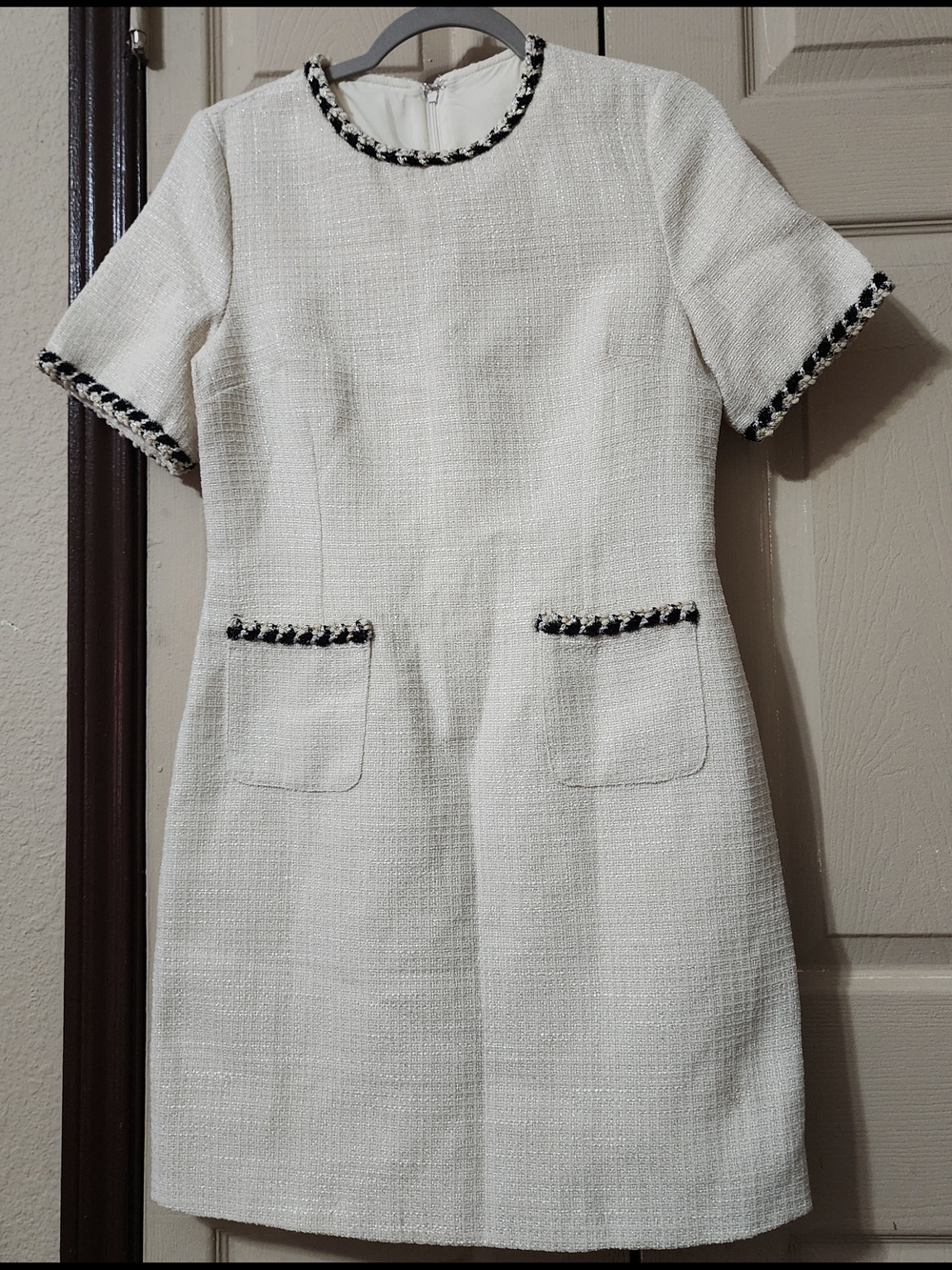 Commense Cream Tweed Mini Dress with Black Trim